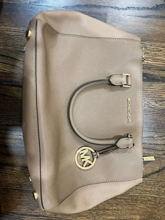 Michael Kors Beige Leather Satchel with Gold Hardware - Picture 7 of 7